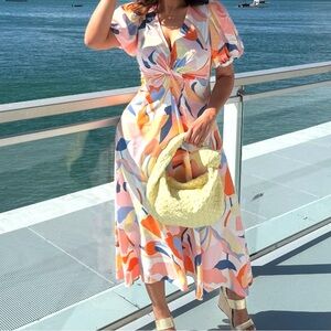 White Closet Elements Colorful Abstract Women's Dress - Modest, Artsy, Vacation